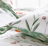 SLEEPBELLA Duvet Cover Set 600 Thread Count Cotton Bedding Set (Full, White&Green Floral) SLEEPBELLA