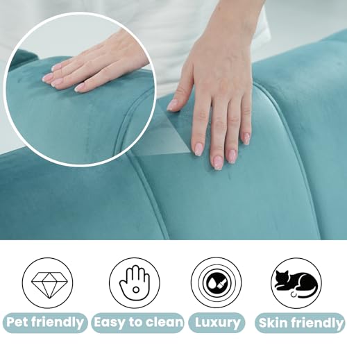 Chfeloai 80" Velvet Futon Sofa Bed, Convertible Sleeper Loveseat with Cup Holders & Storage Pockets, Mid Century Modern Couch for Living Room, Bedroom, Office, Small Space (Teal Blue) Chfeloai