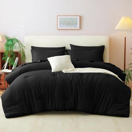 CozyLux Full Comforter Set Black, 7 Pieces Bed in a Bag Soft Bedding Comforter Set with Sheets, All Season Boho 7PC Bed Sets with Comforter, Fitted Sheets, Flat Sheets, Pillow Shams and Pillowcases CozyLux