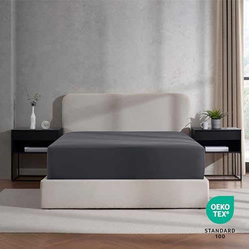 Nestl Dark Grey Extra Deep Pocket Fitted Sheet Queen, Hotel Luxury Queen Fitted Sheet Only Easily Fits 18 to 24 Inch Mattress, Super Soft, Wrinkle-free, and Breathable Bottom Sheets with Corner Straps Nestl