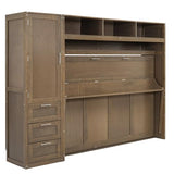 LZ LEISURE ZONE Full Size Murphy Bed, Wooden Full Cabinet Wall Bed with Closet, Drawers and Open Shelves, Antique Grey LZ LEISURE ZONE