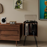 Colitchi Record Player Stand with Vinyl Storage – Compact 12×15in Turntable Tabletop, 27in Tall Mid Century Modern Record Player Cabinet for Small Spaces Colitchi