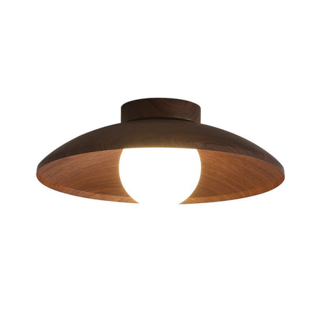 Jowjut Flush Mount Ceiling Light Fixture, Wooden Close to Ceiling Lights, 11.8-inch, Classic Walnut Finish, White Glass Shade, Vintage Light Fixtures for Hallway Living Room Jowjut