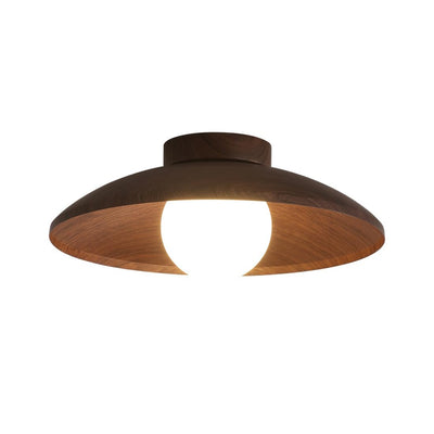 Jowjut Flush Mount Ceiling Light Fixture, Wooden Close to Ceiling Lights, 11.8-inch, Classic Walnut Finish, White Glass Shade, Vintage Light Fixtures for Hallway Living Room
