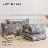 AIKASY Grey King Bed in a Bag 7-Pieces, Comforter Set with Sheets,Tree Branches and Flowers Printing Design,Ultra Soft Down Alternative All Season Bedding Set(King, Grey) AIKASY