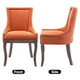 Aoowow Fabric Farmhouse Upholstered Side Chairs Set of 2, Vintage Solid Wood Kitchen Dining Room Chairs with Nailheads Solid Wood Legs (Orange) Aoowow