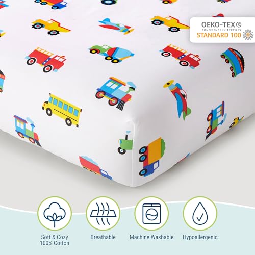 Wildkin 100% Cotton Full Sheet Set – Soft & Cozy Bed Sheets - Trains, Planes, and Trucks Wildkin