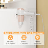 Airynee Vanity Desk with Mirror, 9 Drawers Makeup Vanity Tables with Power Outlet, Tri-Folding & 3 Colors Adjustable LED Lighted Mirror, Vanities Desk Set for Bedroom, Dressing Room, White Airynee