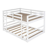 Ball & Cast Full Over Full Bunk Bed with Double Ladder and Full-Length Guardrail,Low Floor Bunkbed w/Slat Support,Bedroom Furniture for Girls Boys,White Ball & Cast
