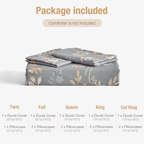 Lekesky Queen Duvet Cover Set, Gold Floral Duvet Cover Queen Size, 3 Pieces Grey Bedding Sets with Zipper, Ultra Soft Microfiber Reversible Queen Size Comforter Cover with 2 Pillowcases 20"x26" Lekesky