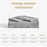 Lekesky Queen Duvet Cover Set, Gold Floral Duvet Cover Queen Size, 3 Pieces Grey Bedding Sets with Zipper, Ultra Soft Microfiber Reversible Queen Size Comforter Cover with 2 Pillowcases 20"x26" Lekesky