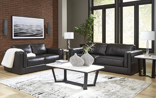Signature Design by Ashley Amiata Modern Leather Match Loveseat with Non-skid Legs, Black Signature Design by Ashley