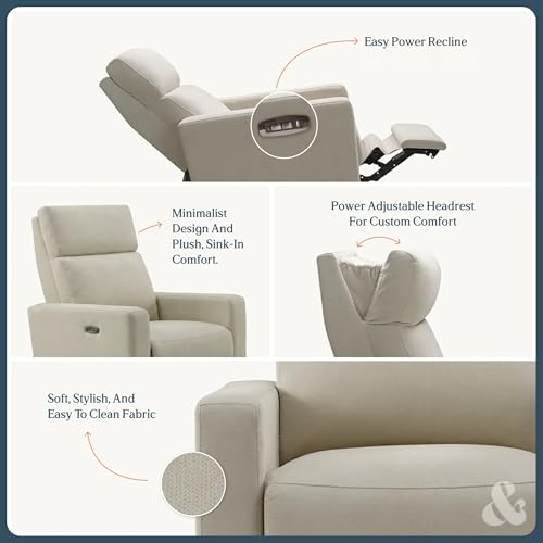 Nurture& The Glider Premium Power Recliner Nursery Glider Chair with Adjustable Head Support | Designed with a Thoughtful Combination of Function and Comfort | Built-in USB Charger (Ivory)
