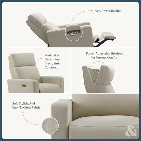 Nurture& The Glider Premium Power Recliner Nursery Glider Chair with Adjustable Head Support | Designed with a Thoughtful Combination of Function and Comfort | Built-in USB Charger (Ivory) Nurture&