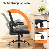 Ergonomic Office Chair, PU Leather Ergonomic Desk Chair with Mesh Back Adjustable Lumbar Support Home Gmaing Desk Chair with Wheels and Flip-Up Armrests, 360°Swivel, Tilt Lock and Wide Cushion-400LBS ZLHECTO