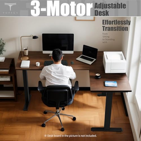 TOPSKY Electric Adjustable Standing and Sitting Computer Desk with 3 Legs for Home and Office 270lb Weight Capacity (Black, Triple) TOPSKY