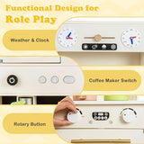 INFANS Kids Kitchen Playset, Cooking Toy Kitchen Set with Coffee Machine Stove Removable Sink Microwave Storage Cabinet, Simulation Wooden Play Kitchen for Toddler Boys Girls (Cream White) INFANS