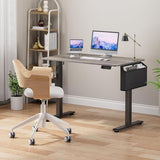 KLUVIS Grey Electric Compact Standing Desk - 40 Inch Small Office Computer Sit to Stand Desk for Work Study Writing, Mini Sit to Stand Desks Workstation Table for Adult Boys Girls Home Office Bedroom KLUVIS