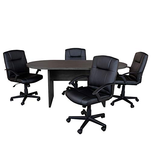Flash Furniture Lake 5 Piece Rustic Gray Oval Conference Table Set with 4 Black LeatherSoft-Padded Task Chairs Flash Furniture