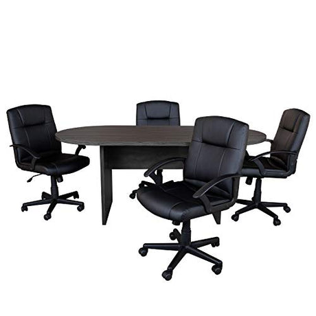 Flash Furniture Lake 5 Piece Rustic Gray Oval Conference Table Set with 4 Black LeatherSoft-Padded Task Chairs Flash Furniture