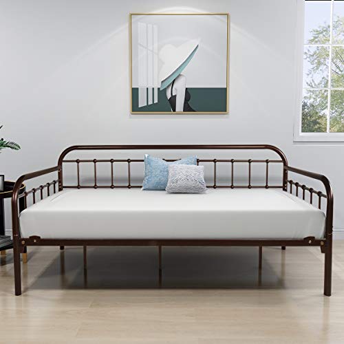 HOMERECOMMEND Metal Daybed Frame Twin Metal Slats Platform Base Box Spring Replacement Bed Sofa for Living Room Guest Room (Twin, Dark Copper) HOMERECOMMEND