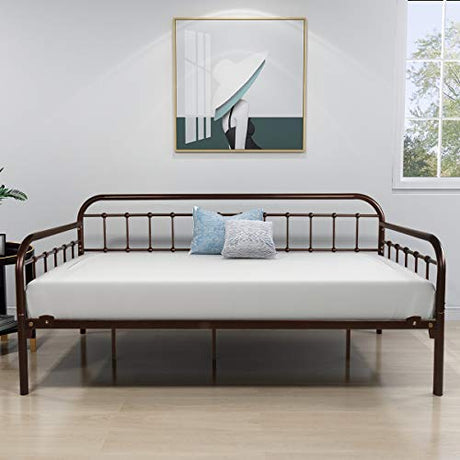 HOMERECOMMEND Metal Daybed Frame Twin Metal Slats Platform Base Box Spring Replacement Bed Sofa for Living Room Guest Room (Twin, Dark Copper) HOMERECOMMEND