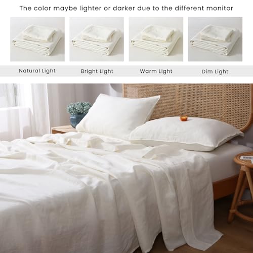S VICTORY SYMBOL 100% Organic Linen Flat Sheet 1 Piece-Stone Washed French Flax Twin Size Bedding,Soft Flat Top Sheet Breathable(66"x96",Creamy White) S VICTORY SYMBOL