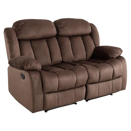EBELLO Wall Hugger Reclining Loveseat, Classic and 2 Seat Recliner Couch with Overstuffed Arms and Back for Living Room, Bedroom, Daul Recliner Loveseat, Brown EBELLO