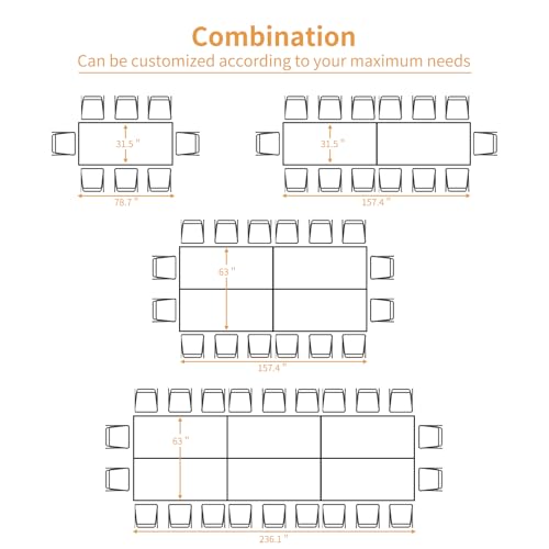 ECOTOUGE 6.5FT Conference Table, 78.7 inch Rectangle Meeting Seminar Table for 6-8 People, Modern Industrial Computer Desk with Cable Management Grommets Business Tables (Only Table), White ECOTOUGE
