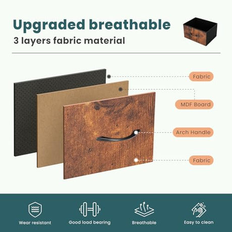 NEWBULIG Dresser for Bedroom, Brown Dresser and TV Stand with 5 Storage Drawers, Dressers & Chests of Drawers with Fabric Bins, Sturdy Metal Frame, Wood Tabletop for Closet, Clothes Organizer NEWBULIG