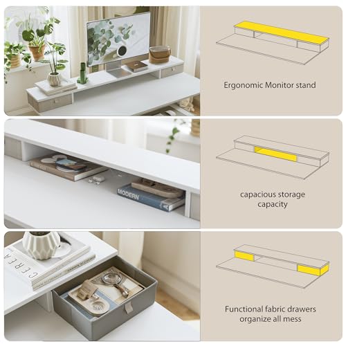 Agilestic 63 x 24 Inches Electric Standing Desk with 2 Storage Drawers, Stand Up Desk Adjustable Height, Sit and Stand Computer Table with Splice Board, White - WoodArtSupply