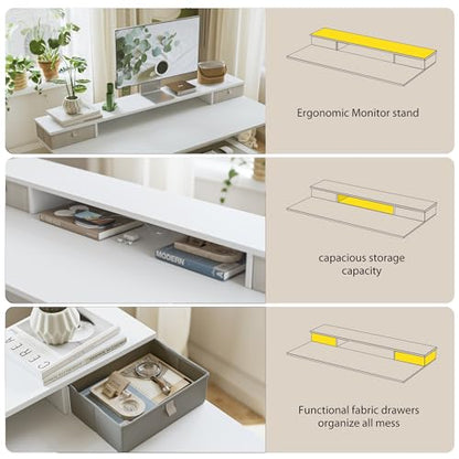 Agilestic 63 x 24 Inches Electric Standing Desk with 2 Storage Drawers, Stand Up Desk Adjustable Height, Sit and Stand Computer Table with Splice Board, White - WoodArtSupply