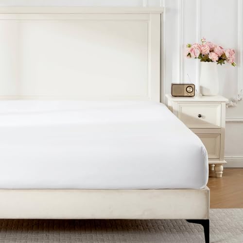 ROSE&RISY White Full Fitted Sheet,Soft and Breathable for Sleeping,Cooling Fitted Sheets,16“ Deep Pocket, 1pack (White, Full) ROSE&RISY