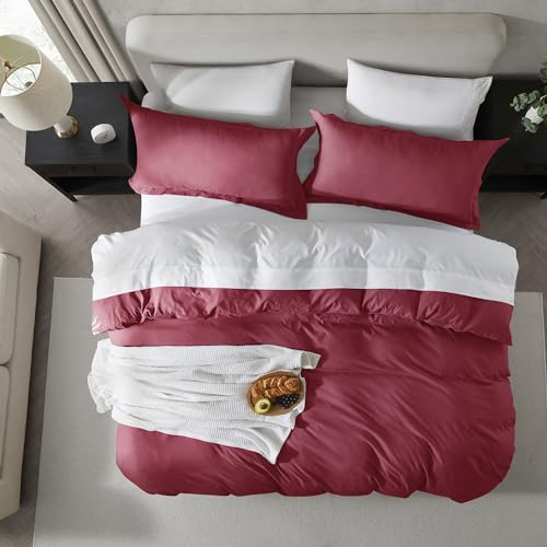 Hearth & Harbor Full Duvet Cover Set - Full Soft Prewashed Burgundy Red Duvet Cover, 3 Piece Set with Zipper Closure, 1 Duvet Cover 80x90 inches and 2 Pillow Shams Hearth & Harbor