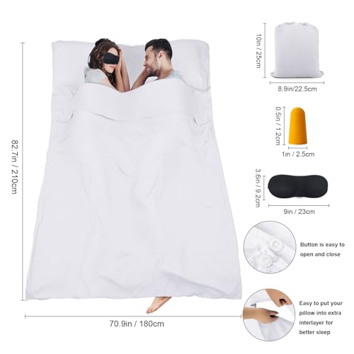 BREENHILL Double Sleeping Bag Liner，Camping Sheets & Travel Sheet, Hostels & Traveling Adult Sleep Sack for Backpacking, Hotels Lightweight Single & Double Camping Sleeping Bag Liners White BREENHILL
