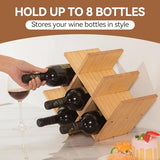 KIRIGEN Wooden 8-Bottle Wine Rack - 3-Tier Wood Wine Display Rack/Free Standing and Countertop Wine Storage Shelf - Bottle Holder/Cabinet Glass Rack Natural XHJJ3-NA KIRIGEN