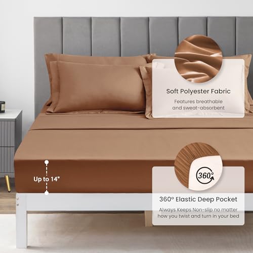 Love's cabin Full Comforter Set Mocha Mousse, 7 Pieces Full Bed in a Bag, All Season Bedding Sets with 1 Comforter, 1 Flat Sheet, 1 Fitted Sheet, 2 Pillowcase and 2 Pillow Sham Love's cabin