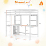 Giantex Twin Loft Bed with Desk & Hutch, Wooden Loft Bed w/LED Light & Charging Station, Safety Guardrails & Ladder, Twin Bed Frame w/Storage Shelves for Dorm, Apartment, No Box Spring Needed, White Giantex