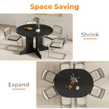 Zevemomo 43"-59" Extendable Dining Room Table for 4-6, Expandable Round Dining Table, Oval Tabletop with Trestle X-Shaped Base & Metal Track for Office, Living Room-Black Zevemomo