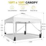 GDY 10x10FT Pop Up Canopy Tent with One Push Setup, Easy Setup Gazebo with 4 PVC Transparent Sidewalls for Events, Parties, Camping, White. GDY