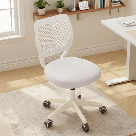SJZNOI Armless Desk Chair Swivel Office Rolling Chair with Soft Padded Cushion, Height Adjustable Small Task Chair, Ergonomic Study Computer Chair for Kids Girls Boys Teens (White, 1PC) SJZNOI