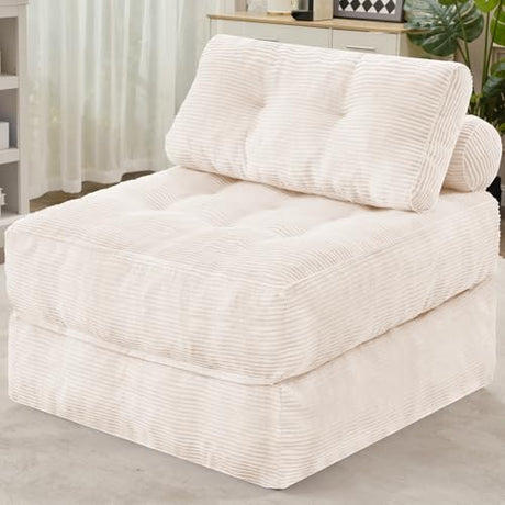 HABUTWAY Folding Sofa Bed, Convertible Sleeper Chair Bed w/Dual-Pillow & Handle, Foldable Floor Sofa Lounge w/Back Support for Living Room, Bedroom, Apartment, Office, Single, Beige HABUTWAY
