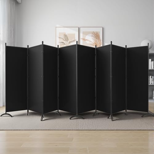 8 Panel Room Divider, Portable Room Dividers Folding Privacy Screens, 172" W Freestanding Fabric Divider for Room Separation, Partition Room Divider Panel for Dorm Home Studio Office, Black TANGJEAMER