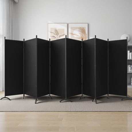 8 Panel Room Divider, Portable Room Dividers Folding Privacy Screens, 172" W Freestanding Fabric Divider for Room Separation, Partition Room Divider Panel for Dorm Home Studio Office, Black TANGJEAMER