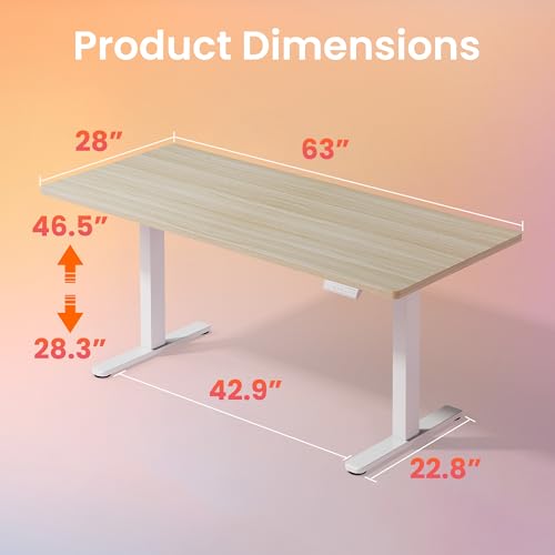 HUANUO 63 x 28 inch Electric Standing Desk Adjustable Height, 4 Memory Height Settings, Sit Stand Up Desk for Home Office & Computer Workstation, Light Walnut HUANUO
