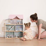 Giant bean Wooden Dollhouse 2.6 feet High with Elevator, Doorbell, Light,15 Pieces Furnitures and 3 Dolls, Toy Gift for Girls Ages 3-7+ Giant bean