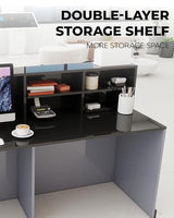 Gguileb Modern Reception Desk, Solid Wood Reception Desk with Counter, Check Out Stand, Retail Checkout Counter for Office, Store, Beauty Salon (Grey+Texture, 78.7in) Gguileb