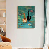 Cat Stamped Cross Stitch Kits for Adults,Pond Cat Patterns Dimensions Needlepoint Art Crafts,Counted Cross Stitch Kits Embroidery Kits for Beginners Adults for Home Decor 11.8x15.8 inch
