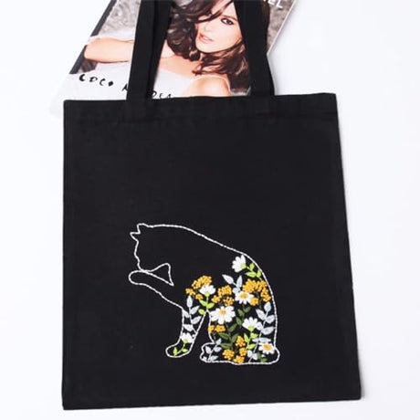 Smart-Feather Cat Embroidery Kit for Beginners Adults, Hand Embroidery Tote Bag Kit with Hoop and Patterns Smart-Feather