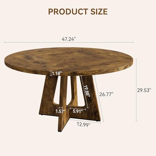 IDEALHOUSE 47" Round Dining Table Set for 4 to 6, Farmhouse Kitchen Table with Wooden Top and Pedestal Base, Circle Dinner Table for Dining Room, Kitchen Room - Rustic (No Chairs) IDEALHOUSE